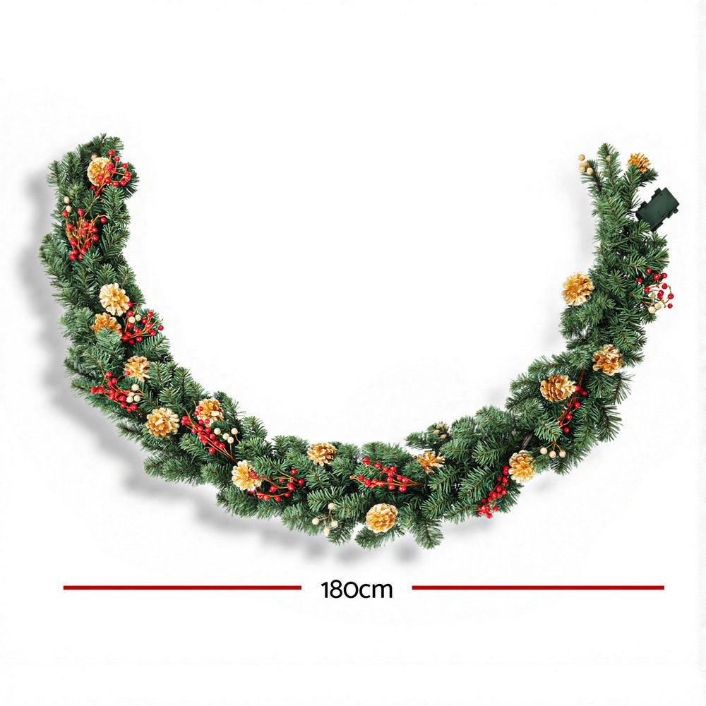 1.8M Pre-Lit Christmas Garland with Pinecones & Berries