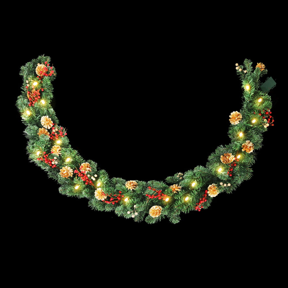 1.8M Pre-Lit Christmas Garland with Pinecones & Berries
