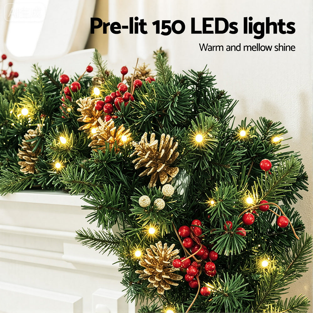 1.8M Pre-Lit Christmas Garland with Pinecones & Berries