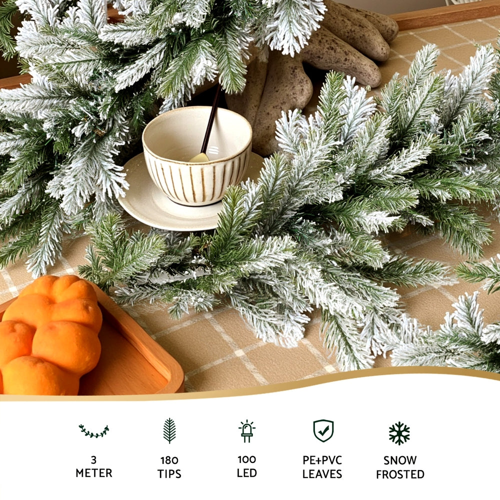 3M Pre-Lit Snow-Frosted Christmas Garland with 100 Warm White LEDs