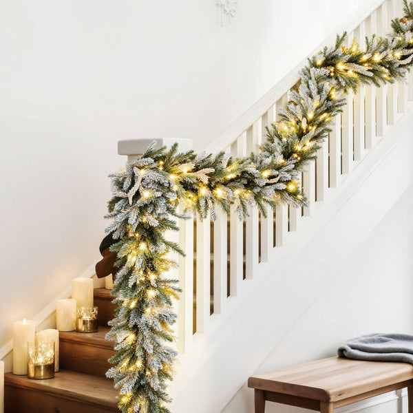 3M Snow Frosted Pre-Lit Christmas Garland – 180 Tips 100 Warm White LEDs