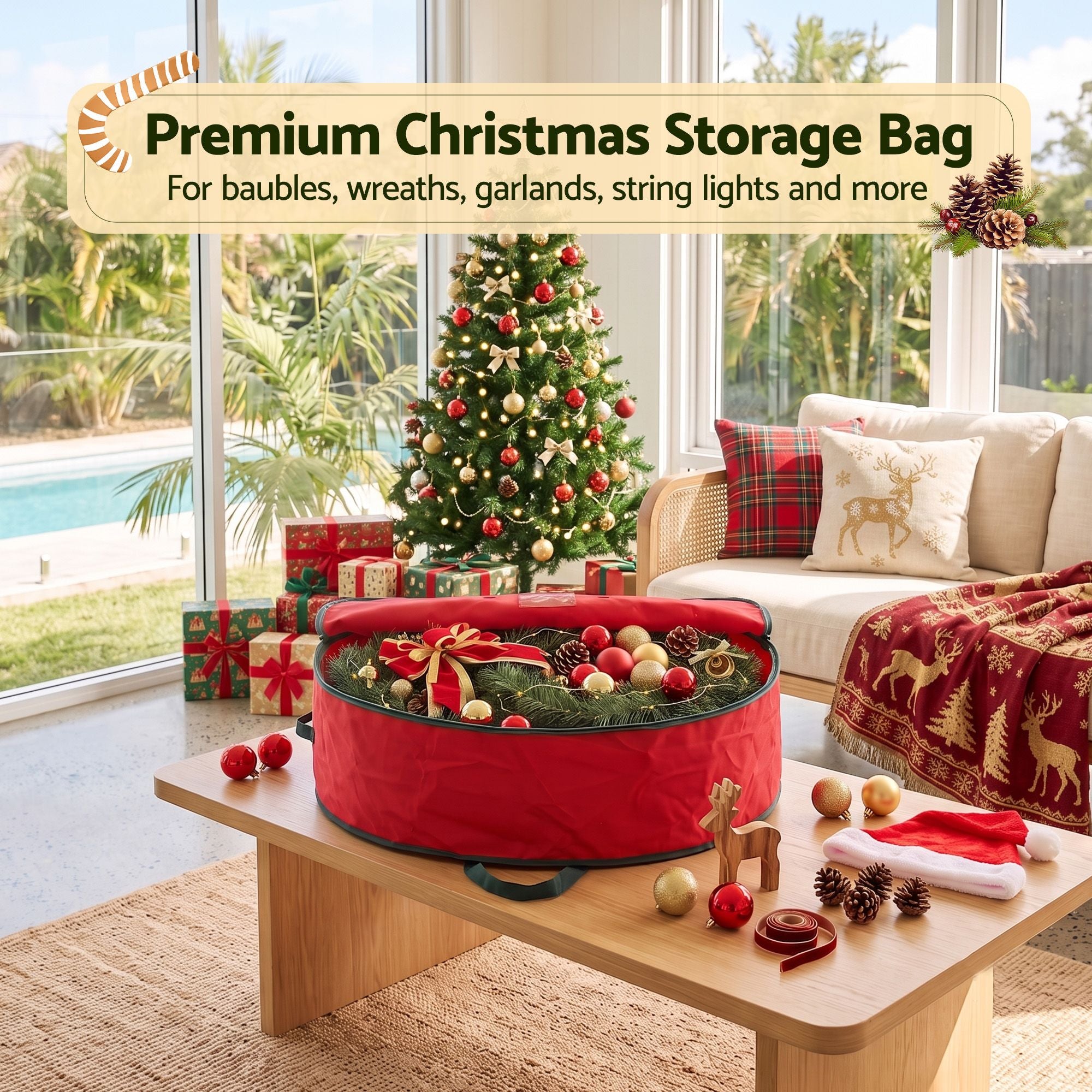 91CM Red Christmas Wreath & Garland Storage Bag