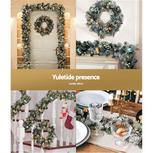 2.7M Snow-Frosted Garland & 60CM Wreath Set – Pine Cones Baubles 90 LEDs 380 Tips