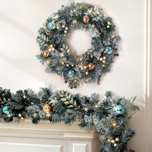 2.7M Snow-Frosted Garland & 60CM Wreath Set – Pine Cones Baubles 90 LEDs 380 Tips