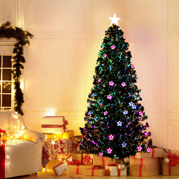 6FT Fibre Optic Christmas Tree – 250 Tips, Multicolour LED Lights