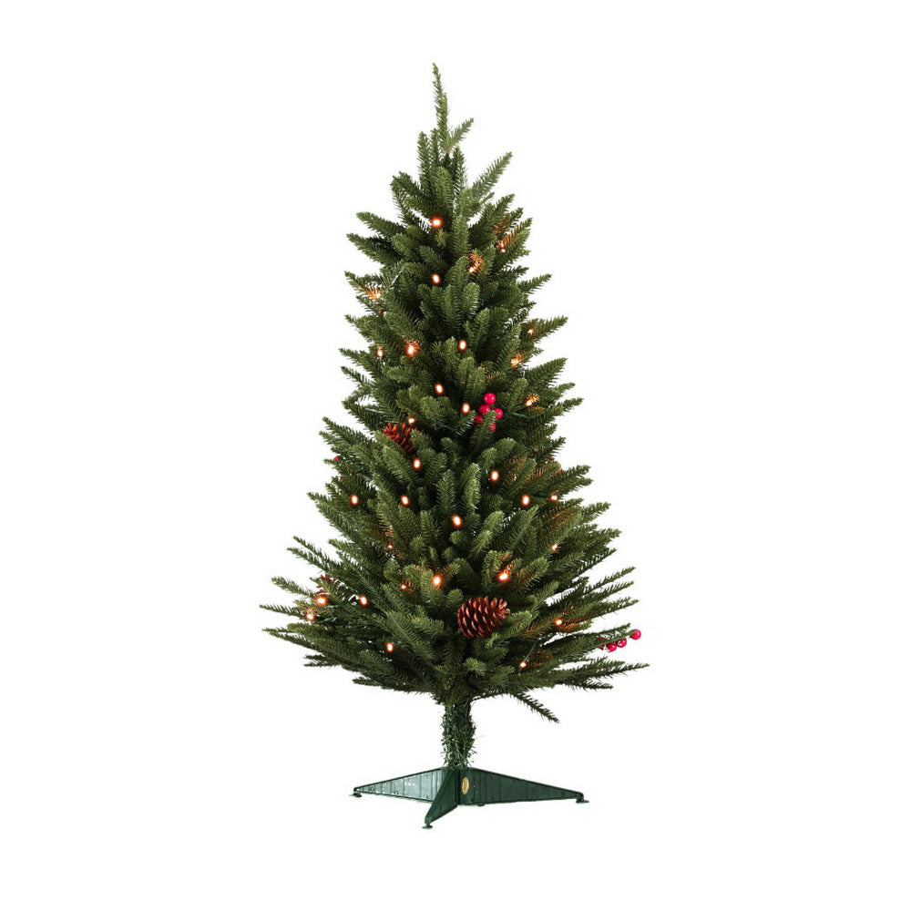 90CM Pre-Lit Tabletop Christmas Tree with Pinecones & Red Berries