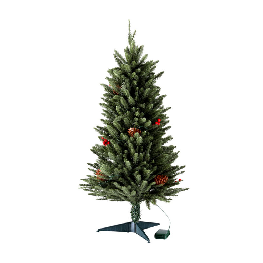 90CM Pre-Lit Tabletop Christmas Tree with Pinecones & Red Berries
