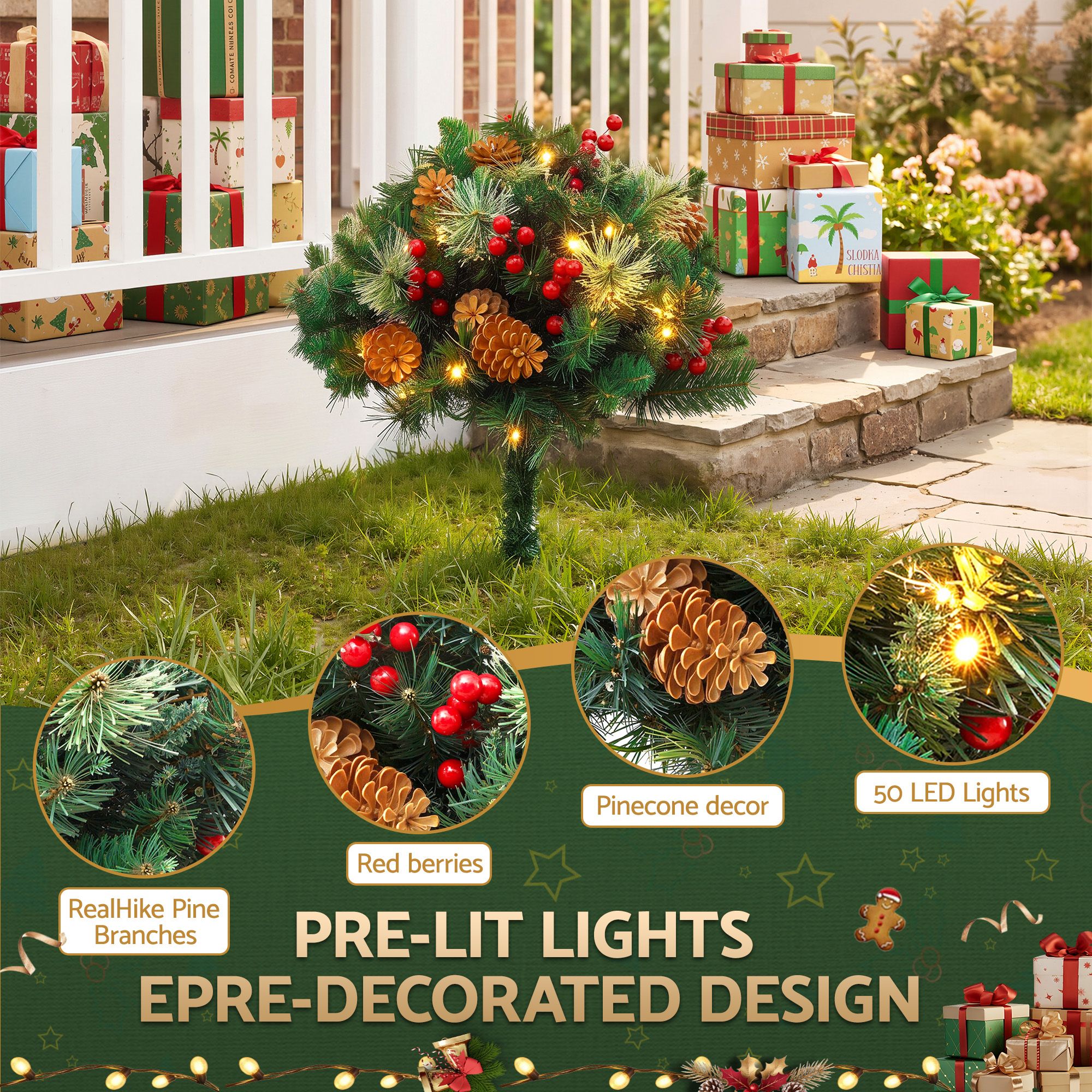 45CM Pre-Lit Christmas Pathway Trees with 50 LED – 2 Pack