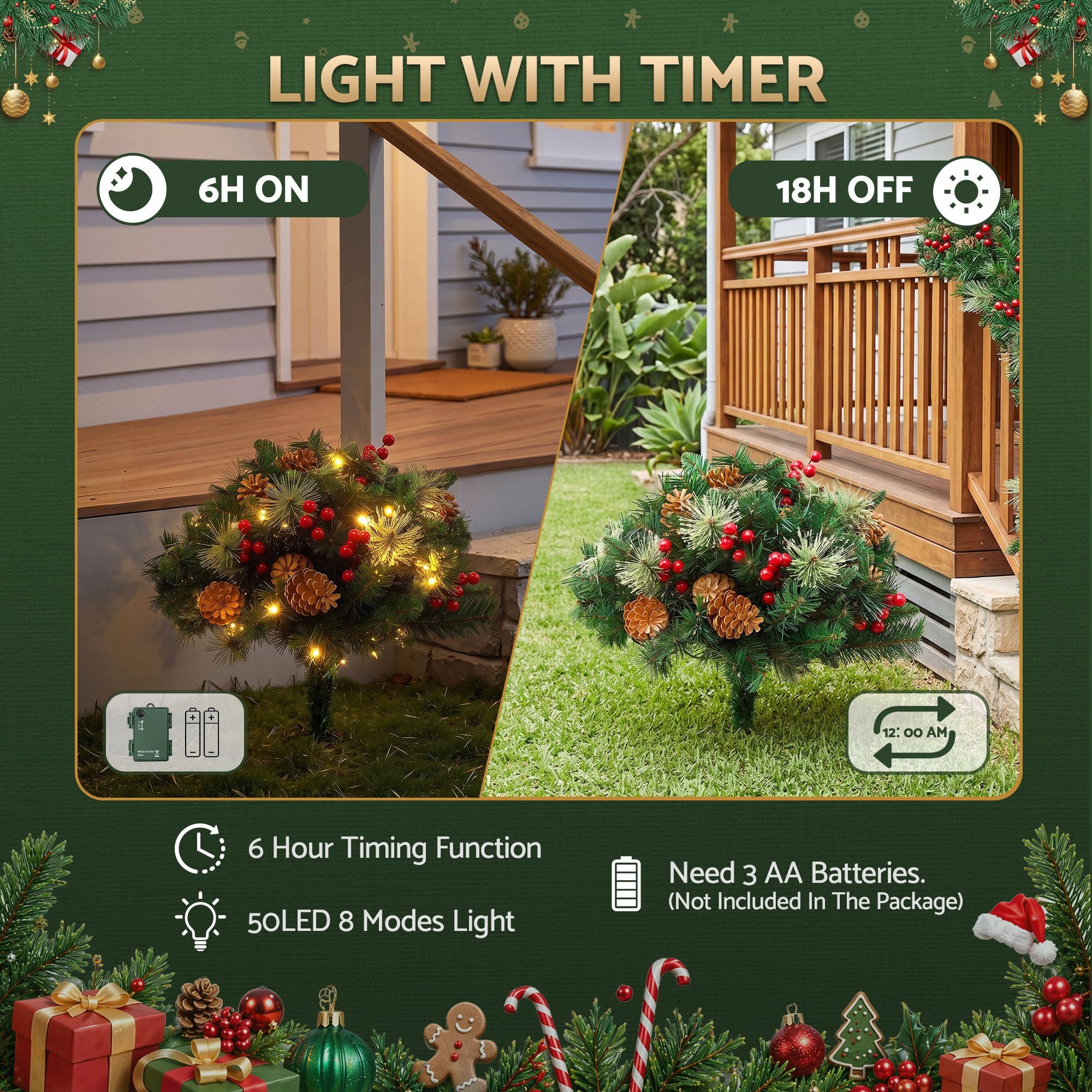 45CM Pre-Lit Christmas Pathway Trees with 50 LED – 2 Pack