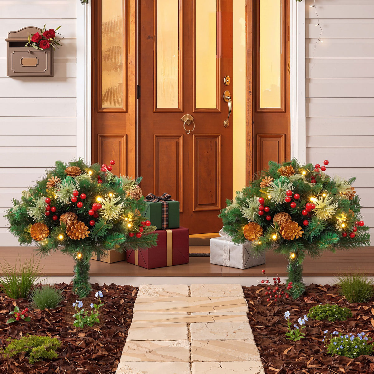 45CM Pre-Lit Christmas Pathway Trees with 50 LED – 2 Pack
