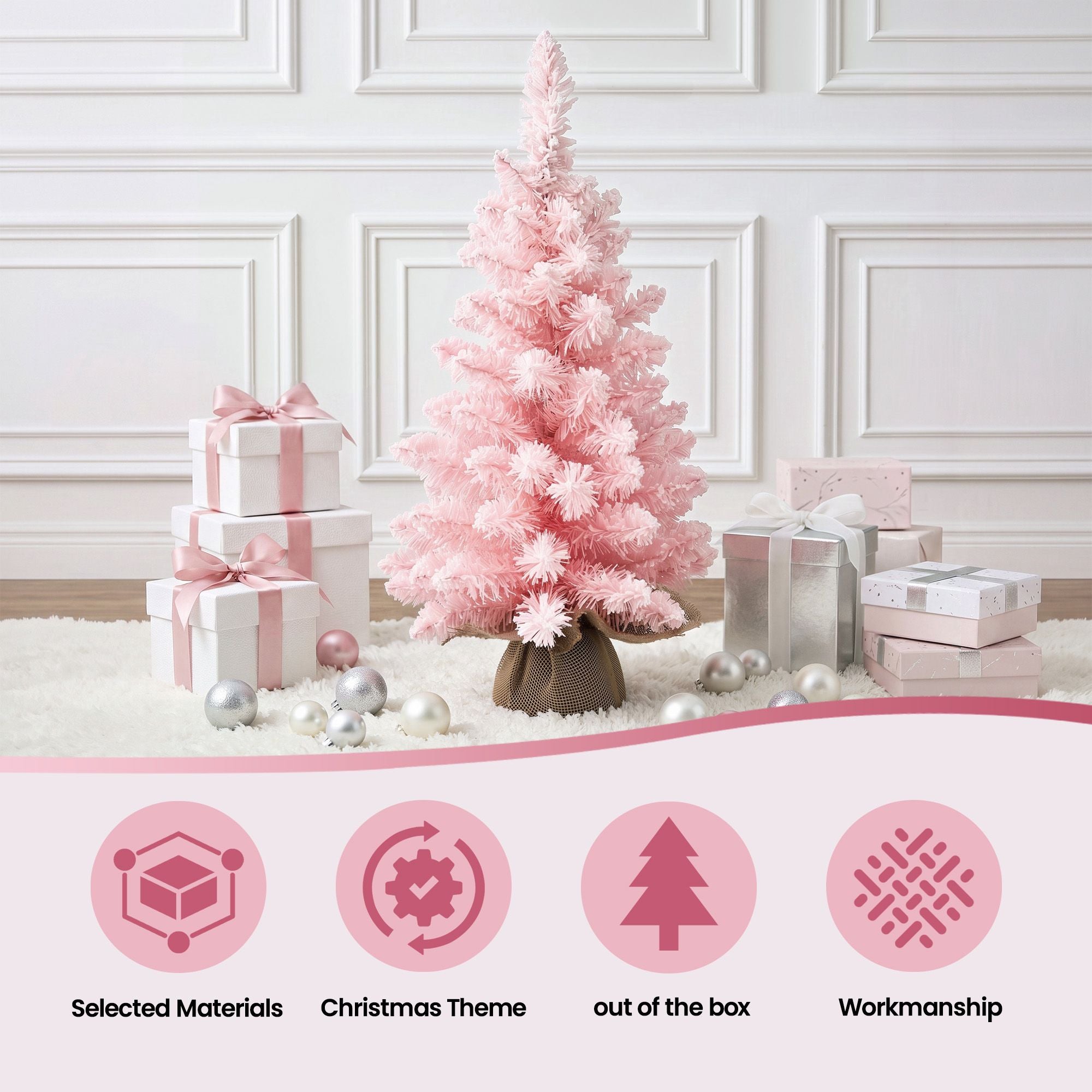 60CM Flocked Pink Tabletop Christmas Tree