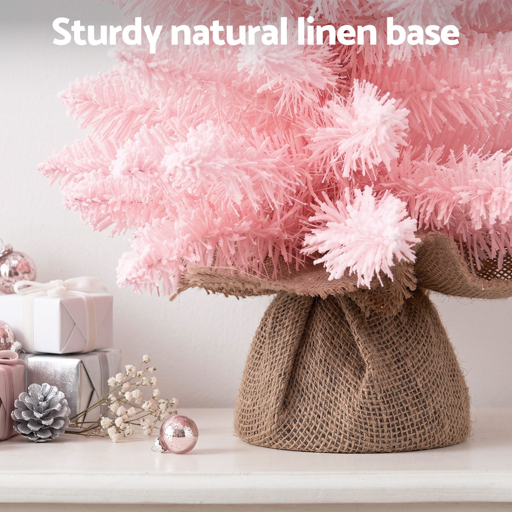 60CM Flocked Pink Tabletop Christmas Tree