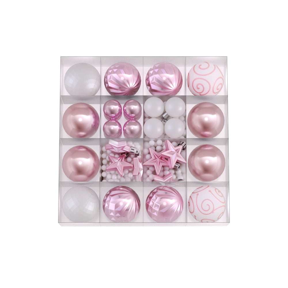 33 Piece Pink & White Christmas Bauble Decoration Set