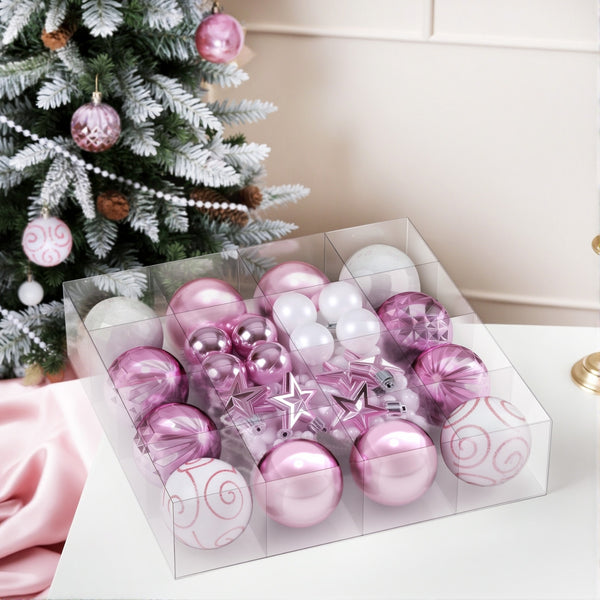 33PCS Christmas Tree Decoration Set – Pink & White