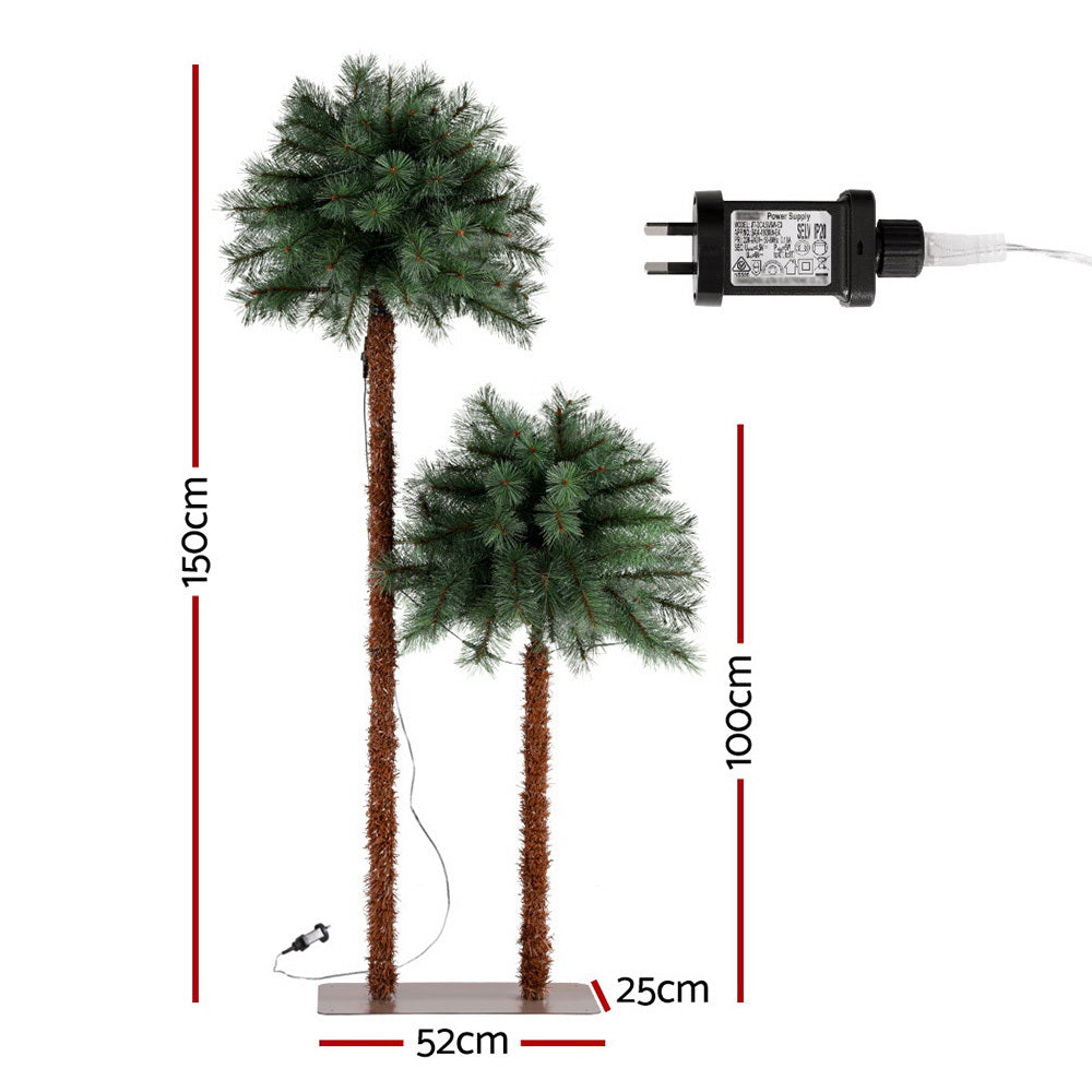 1.5M & 1M Pre-Lit Christmas Palm Tree Set with 70 Warm White LEDs