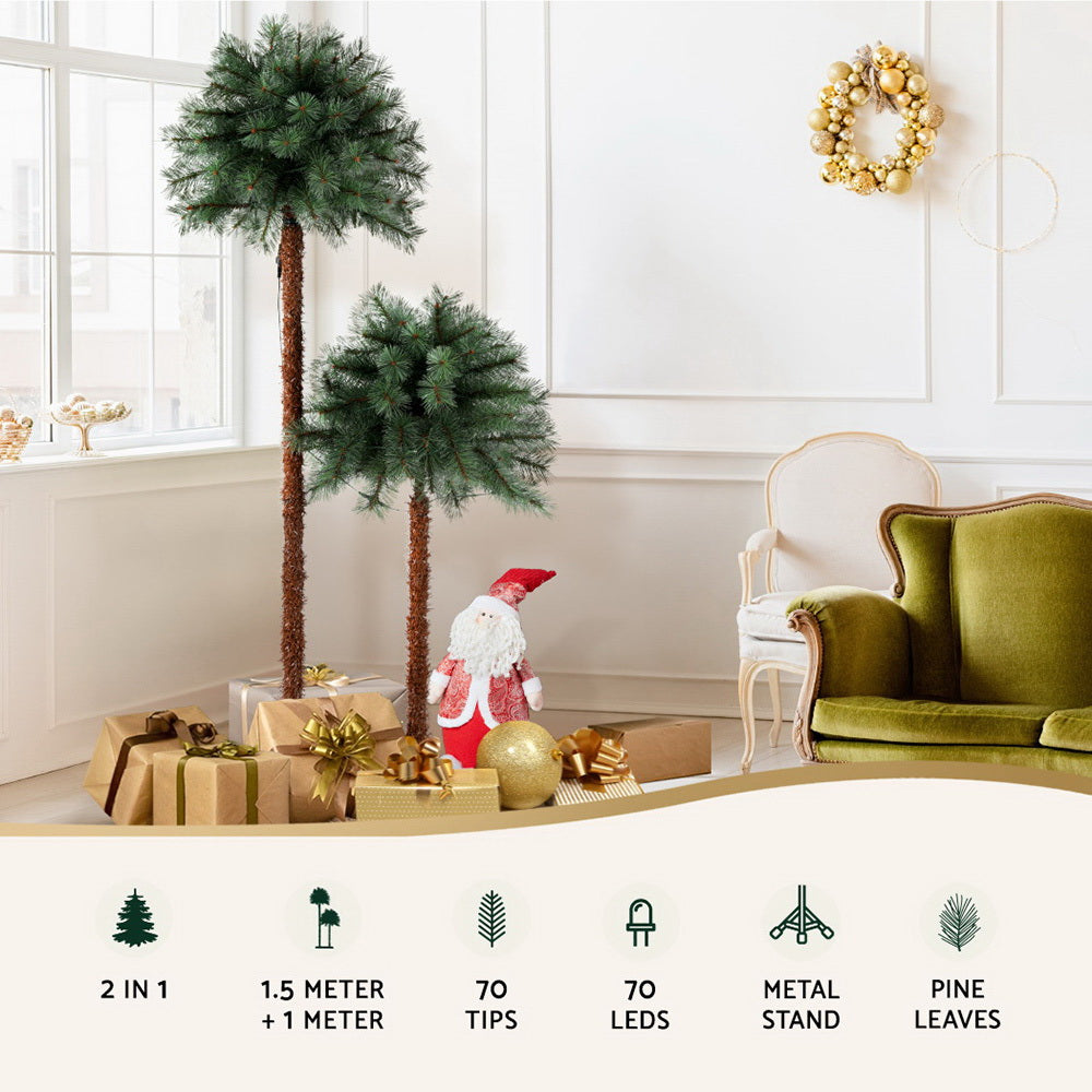 1.5M & 1M Pre-Lit Christmas Palm Tree Set with 70 Warm White LEDs