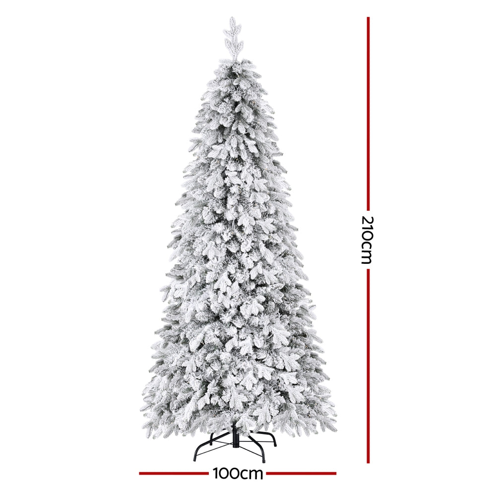 7FT Snow-Flocked Pencil Christmas Tree with 350 LED Lights