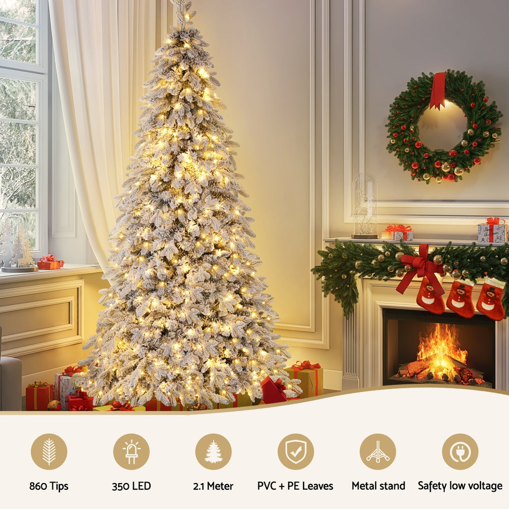 7FT Snow-Flocked Pencil Christmas Tree with 350 LED Lights