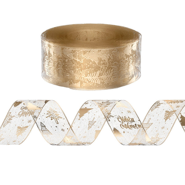 20M Christmas Ribbon – Gold Tree Print