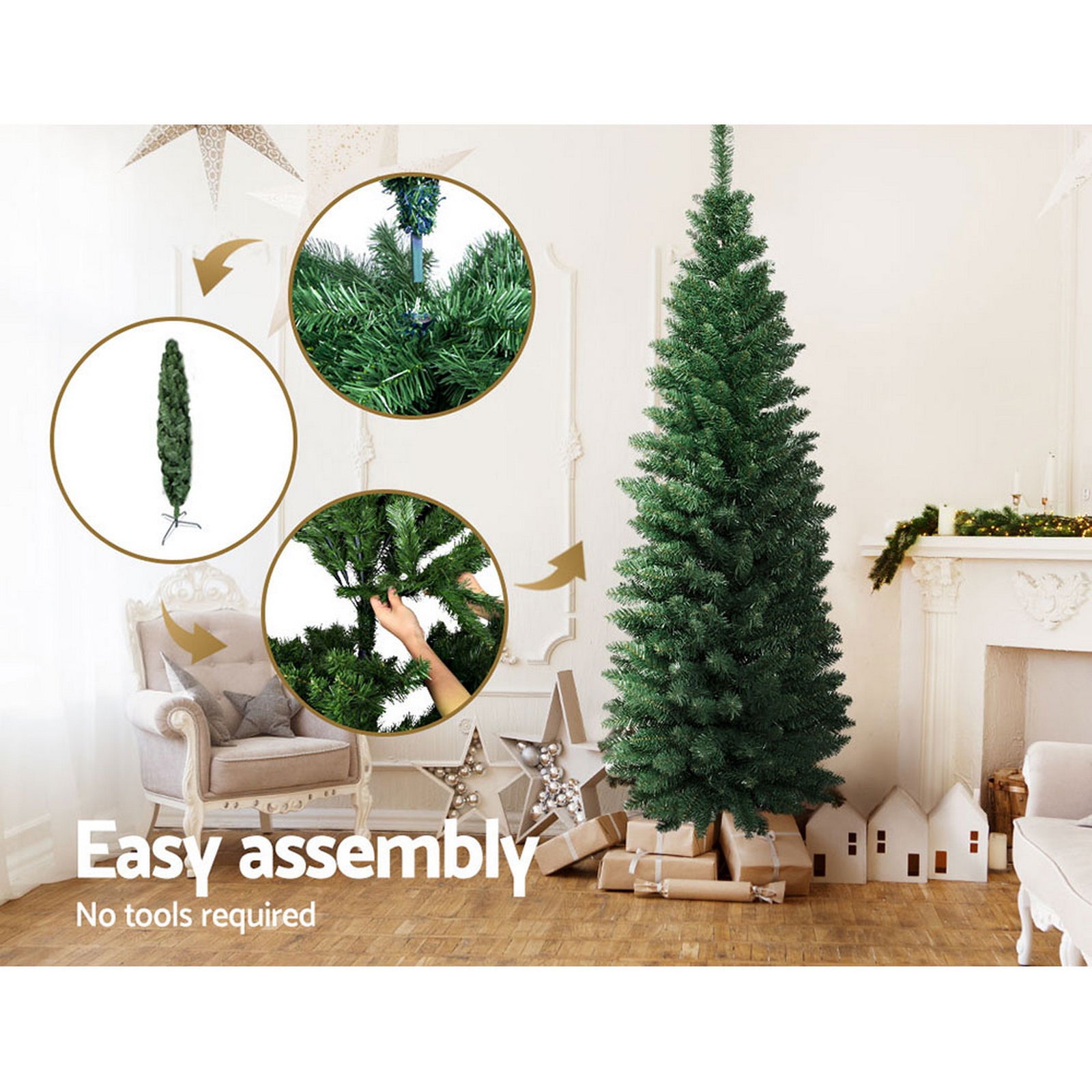 6FT Slim Green Fir Christmas Tree with 300 Tips