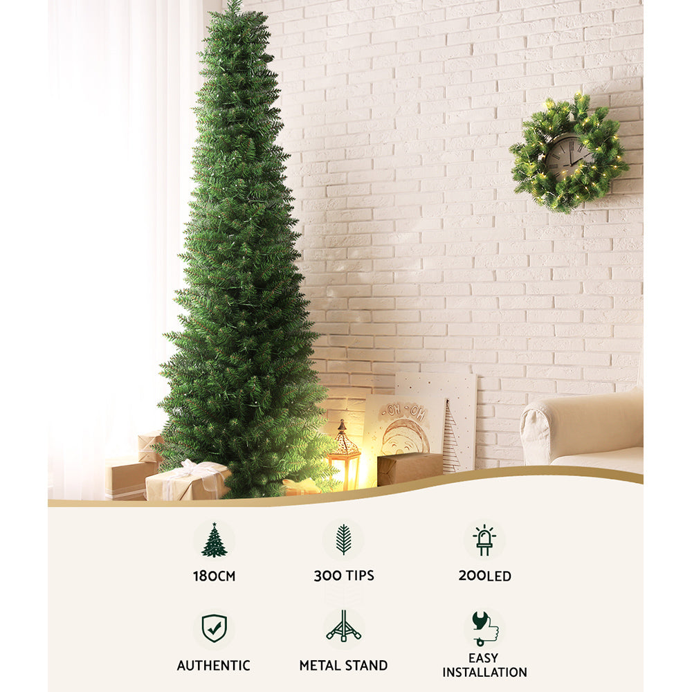 6FT Slim Pre-Lit Christmas Tree with 200 Warm White LEDs