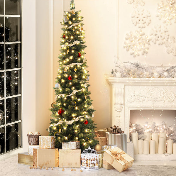 6FT Slim Pre-Lit Christmas Tree with 200 Warm White LEDs