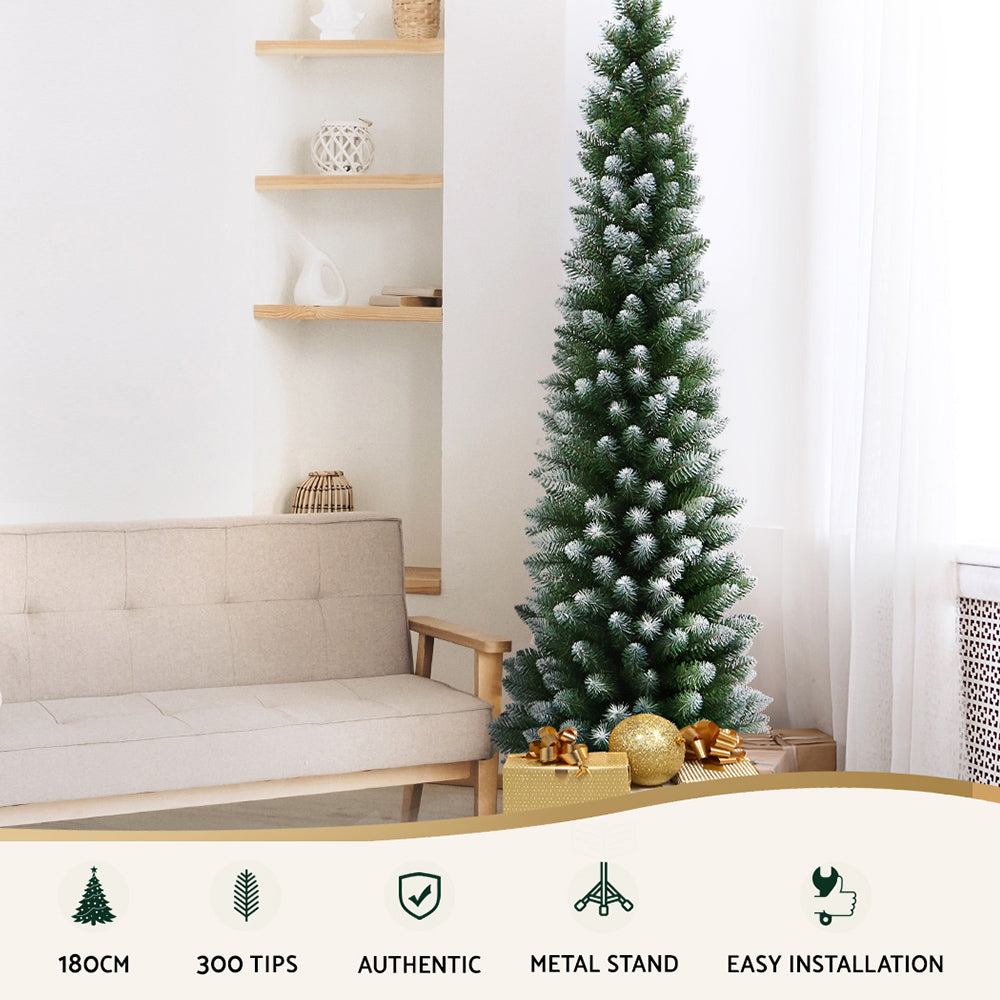 6FT Slim Snow-Tipped Christmas Tree with 300 Tips