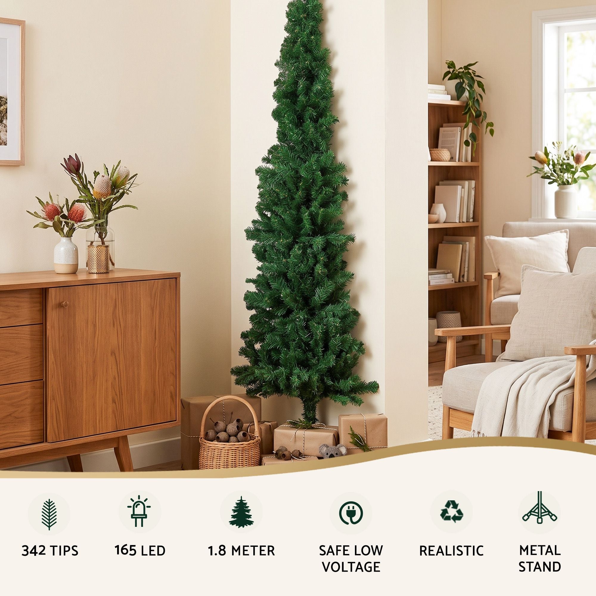 6FT Pre-Lit Half Christmas Tree with 165 Warm White LED