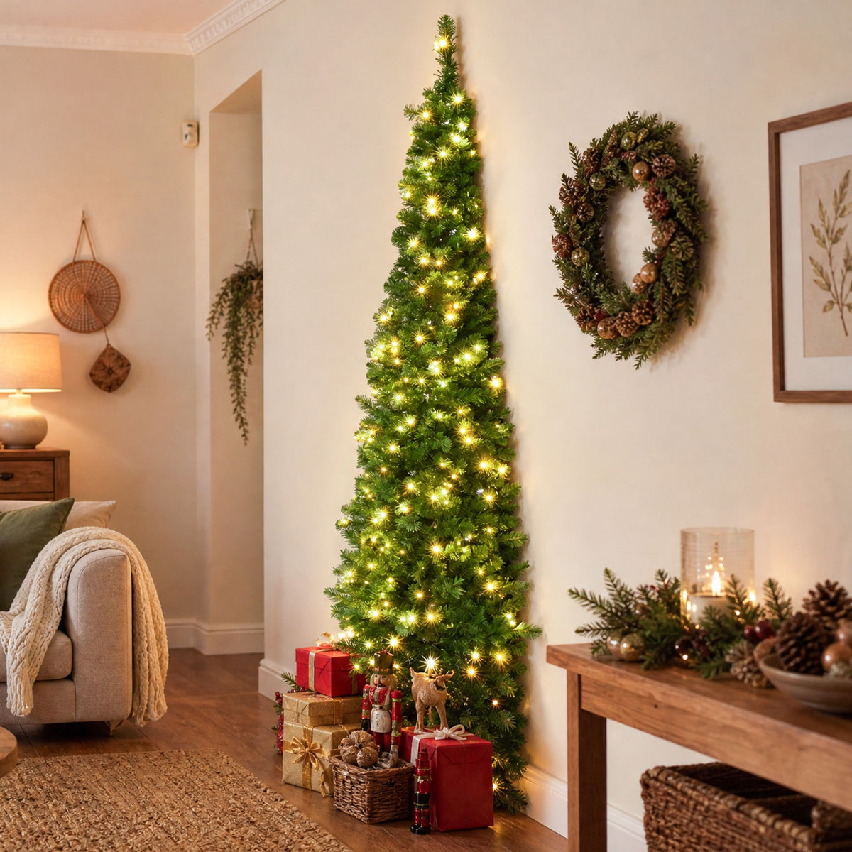 6FT Pre-Lit Half Christmas Tree with 165 Warm White LED