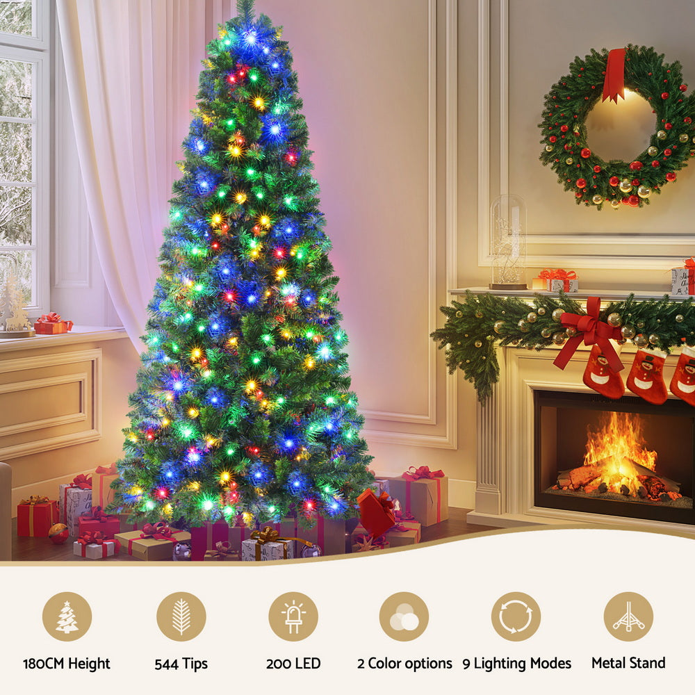 6FT Pre-Lit Christmas Tree with 200 Multi-Colour LEDs & 8 Lighting Modes