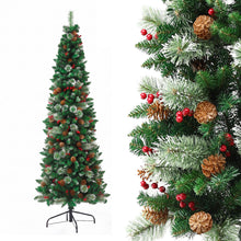7FT Half Christmas Tree with Red Berries & Pine Cones