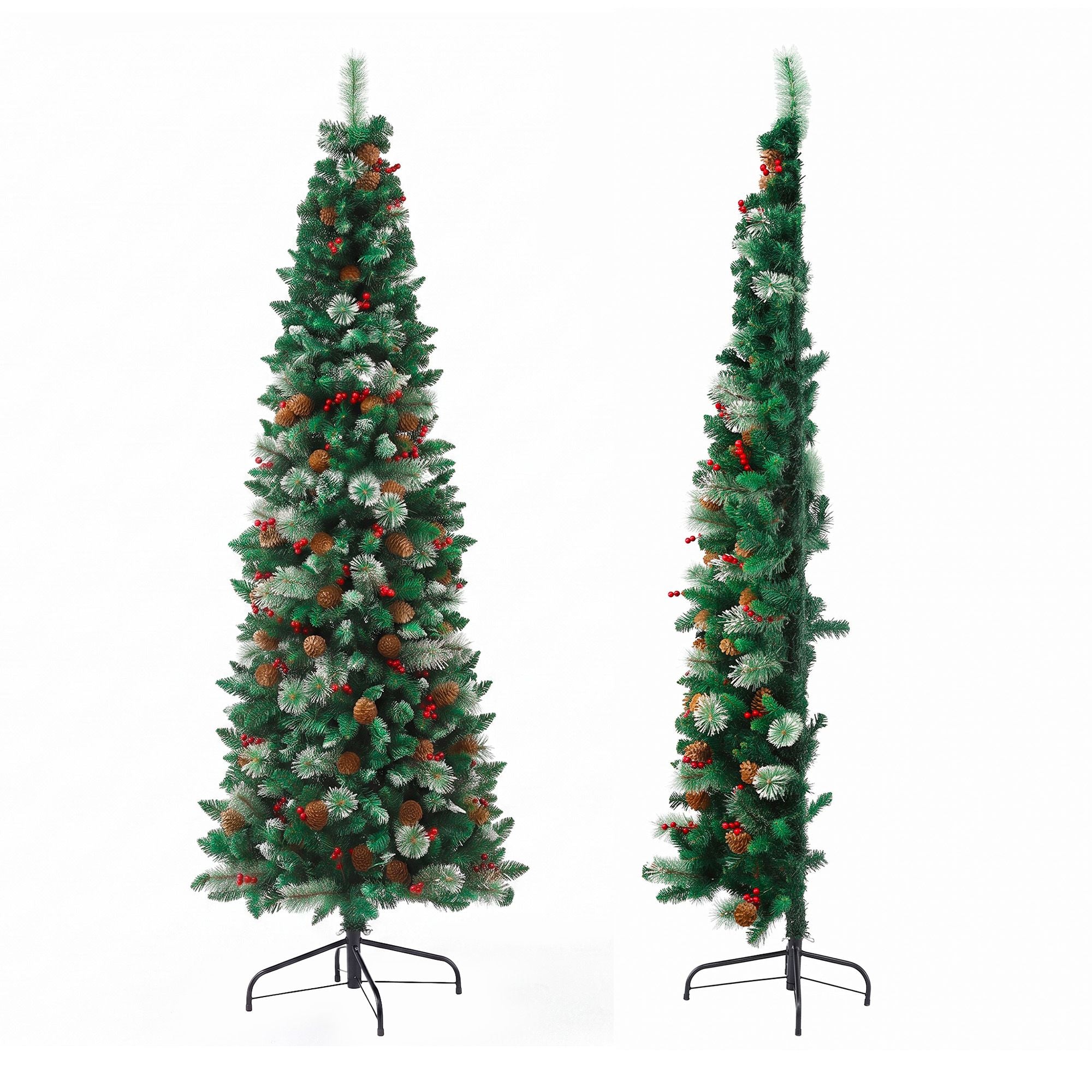7FT Half Christmas Tree with Red Berries & Pine Cones