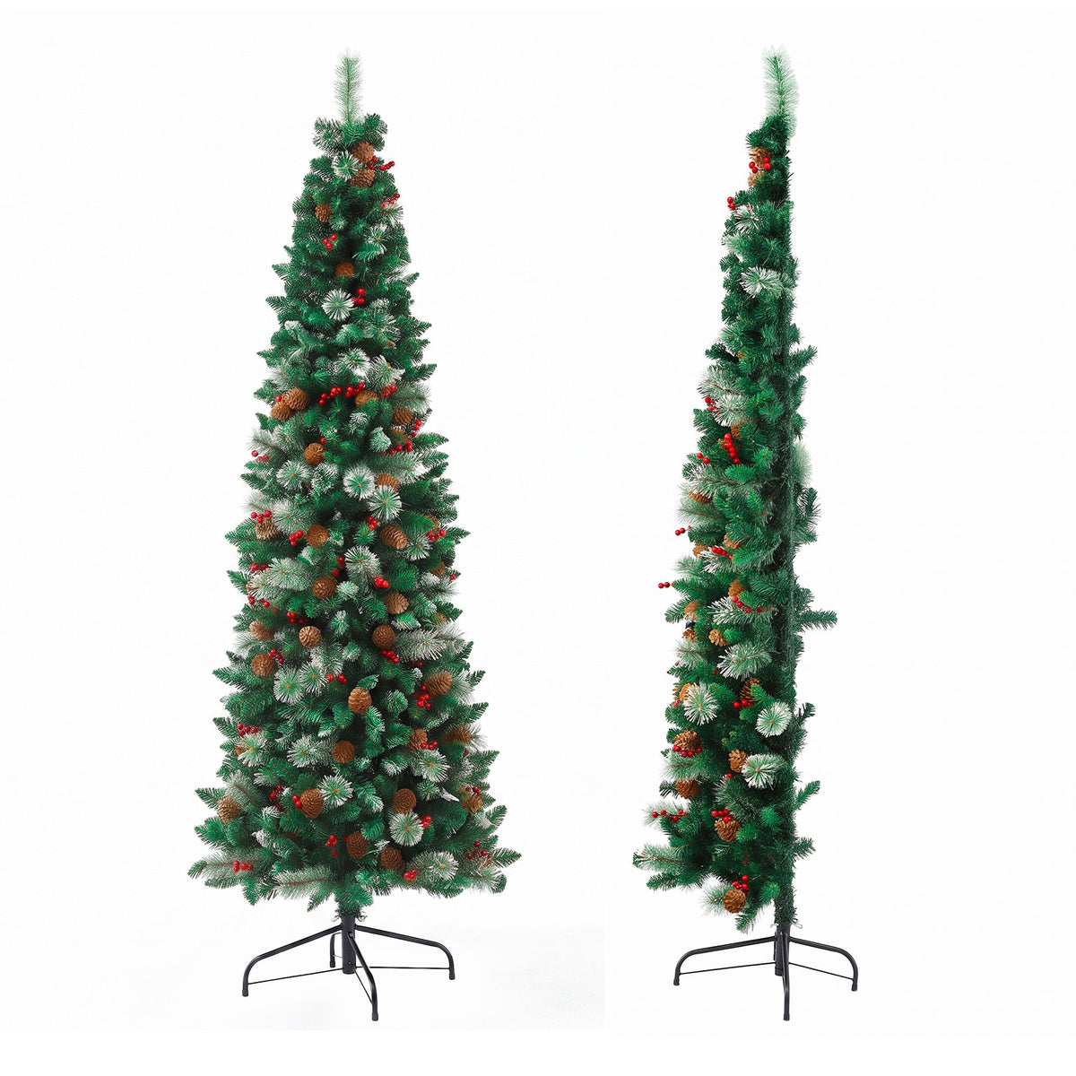 7FT Half Christmas Tree with Red Berries & Pine Cones