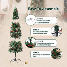 7FT Half Christmas Tree with Red Berries & Pine Cones