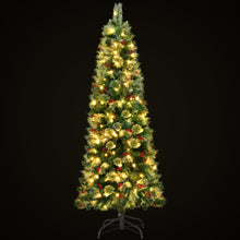6FT Slim Pre-Lit Christmas Tree with 200 Warm White LEDs & Red Berries