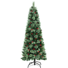 6FT Slim Pre-Lit Christmas Tree with 200 Warm White LEDs & Red Berries