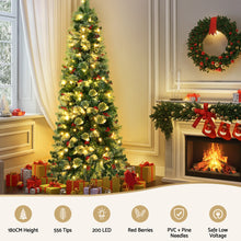 6FT Slim Pre-Lit Christmas Tree with 200 Warm White LEDs & Red Berries