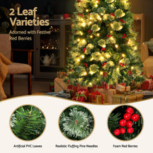 6FT Slim Pre-Lit Christmas Tree with 200 Warm White LEDs & Red Berries
