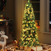 6FT Slim Red Berry Christmas Tree – 556 Tips, 200 Warm White LED Lights