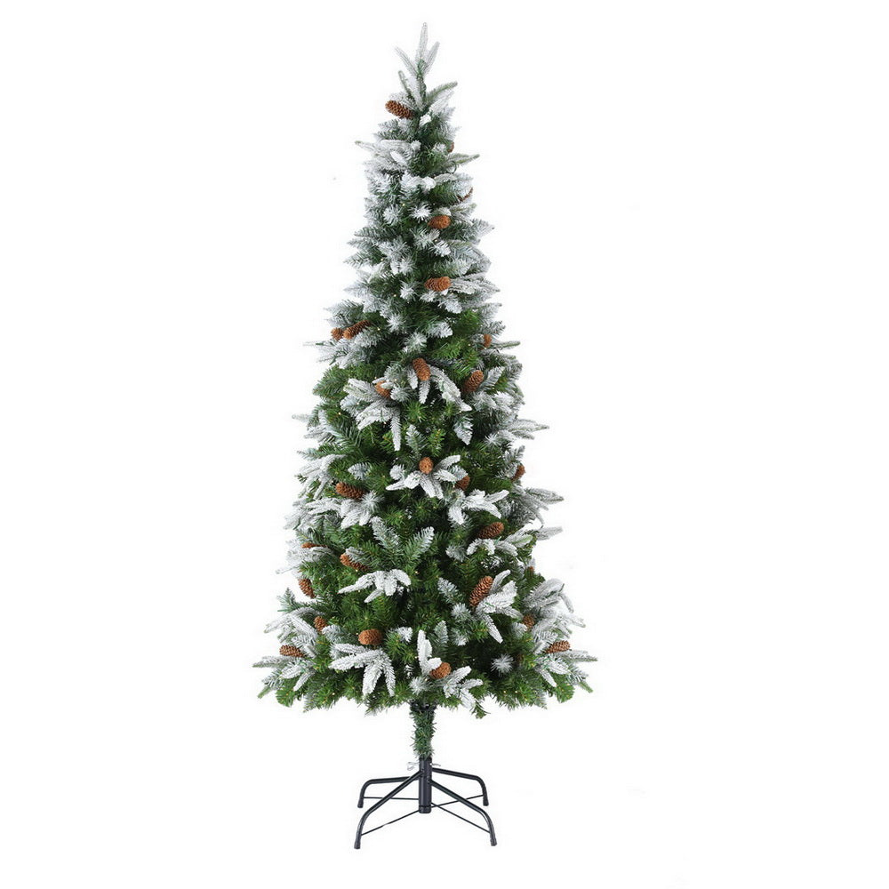 6.5FT Snow-Flocked Christmas Tree with Pine Cones & 280 LED Lights
