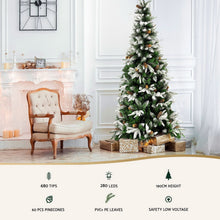 6.5FT Snow-Flocked Christmas Tree with Pine Cones & 280 LED Lights