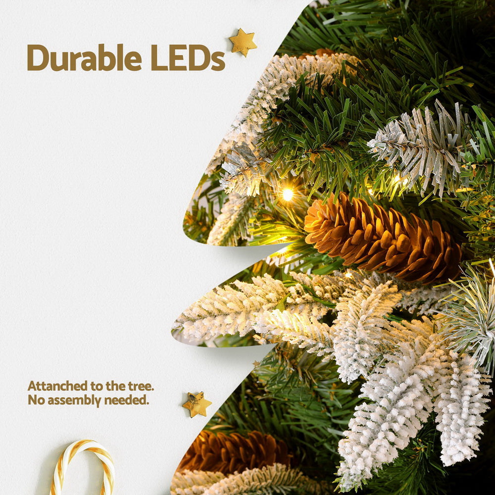 6.5FT Snow-Flocked Christmas Tree with Pine Cones & 280 LED Lights