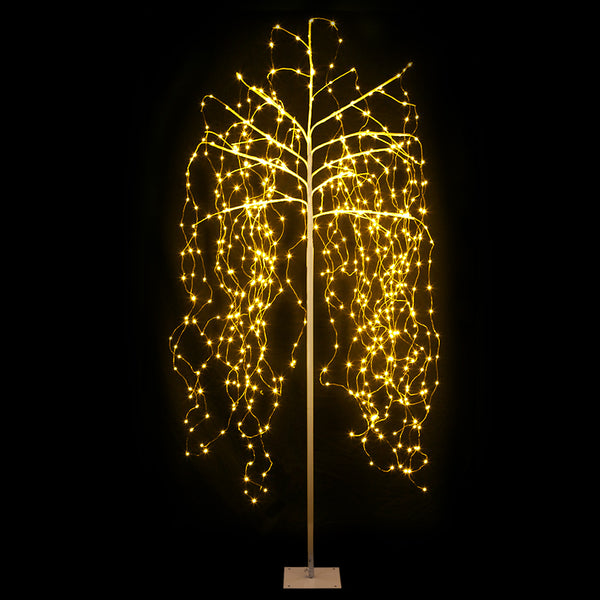 7FT Solar Weeping Willow LED Christmas Tree with 600 Warm White LEDs