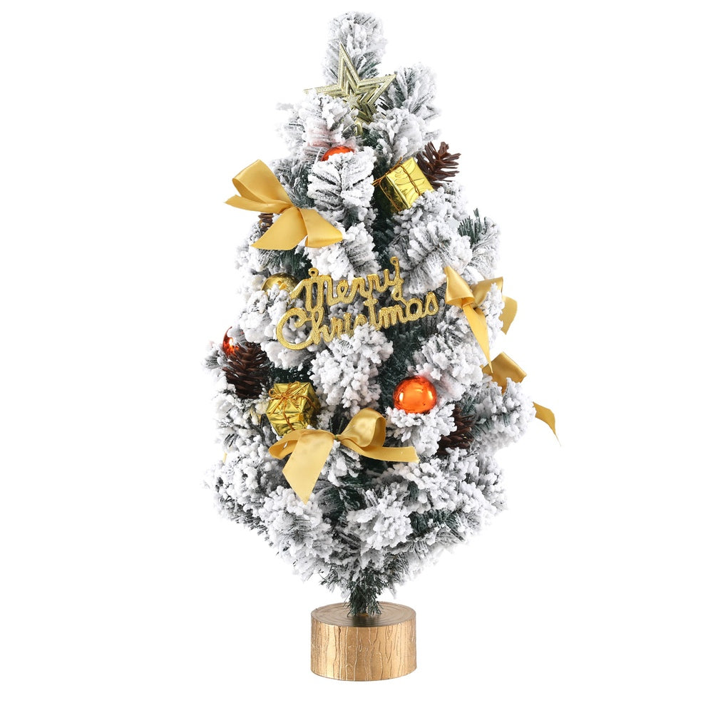 60CM Snow-Flocked Tabletop Christmas Tree with Decorations