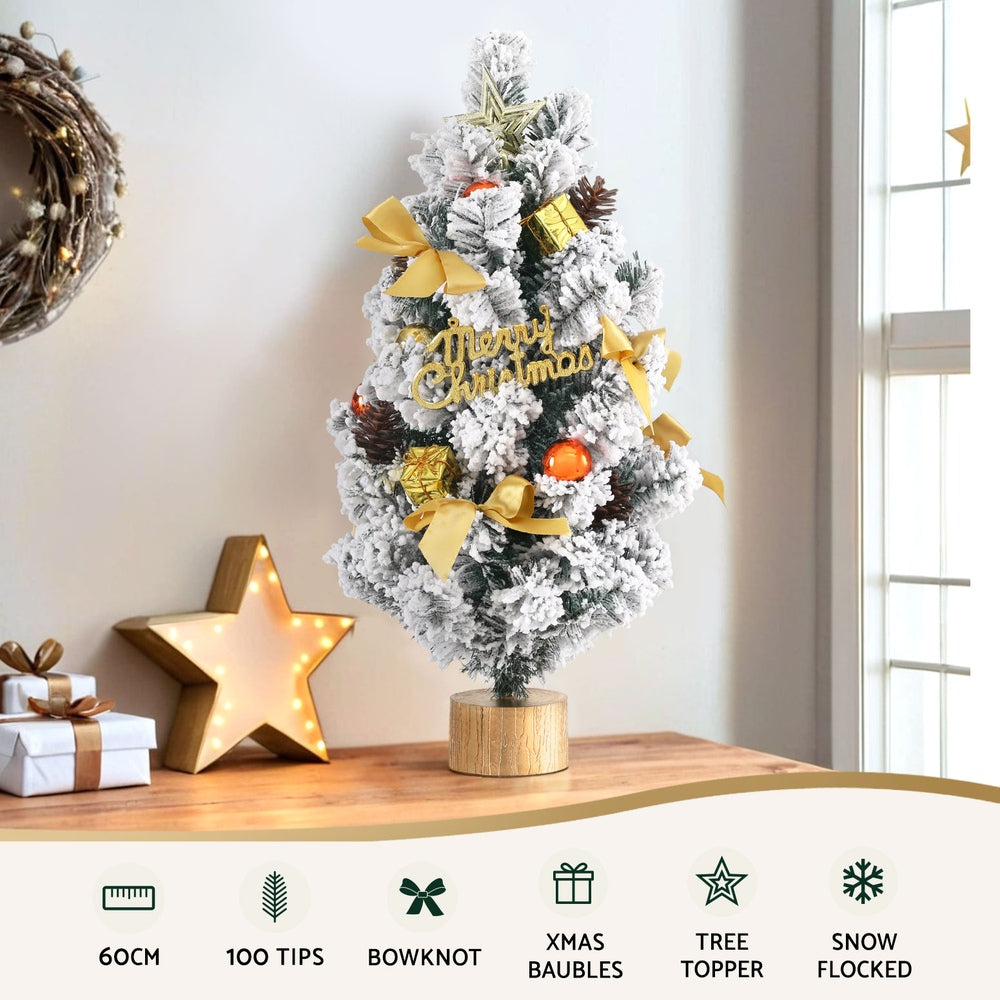 60CM Snow-Flocked Mini Christmas Tree – 100 Tips, Unlit