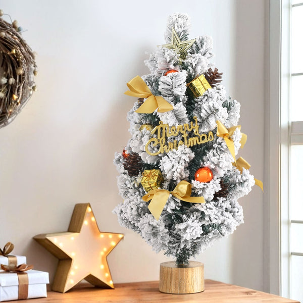 60CM Snow-Flocked Tabletop Christmas Tree with Decorations