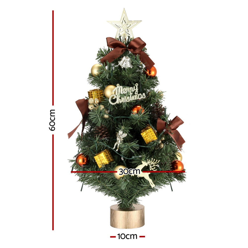 60CM Pre-Lit Tabletop Christmas Tree with 50 LED Lights & Ornaments