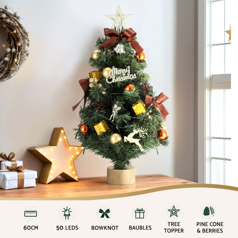 60CM Pre-Lit Tabletop Christmas Tree with 50 LED Lights & Ornaments