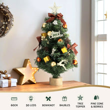 60CM Decorated Mini Christmas Tree – 50 Tips, 50 Warm White LED Lights