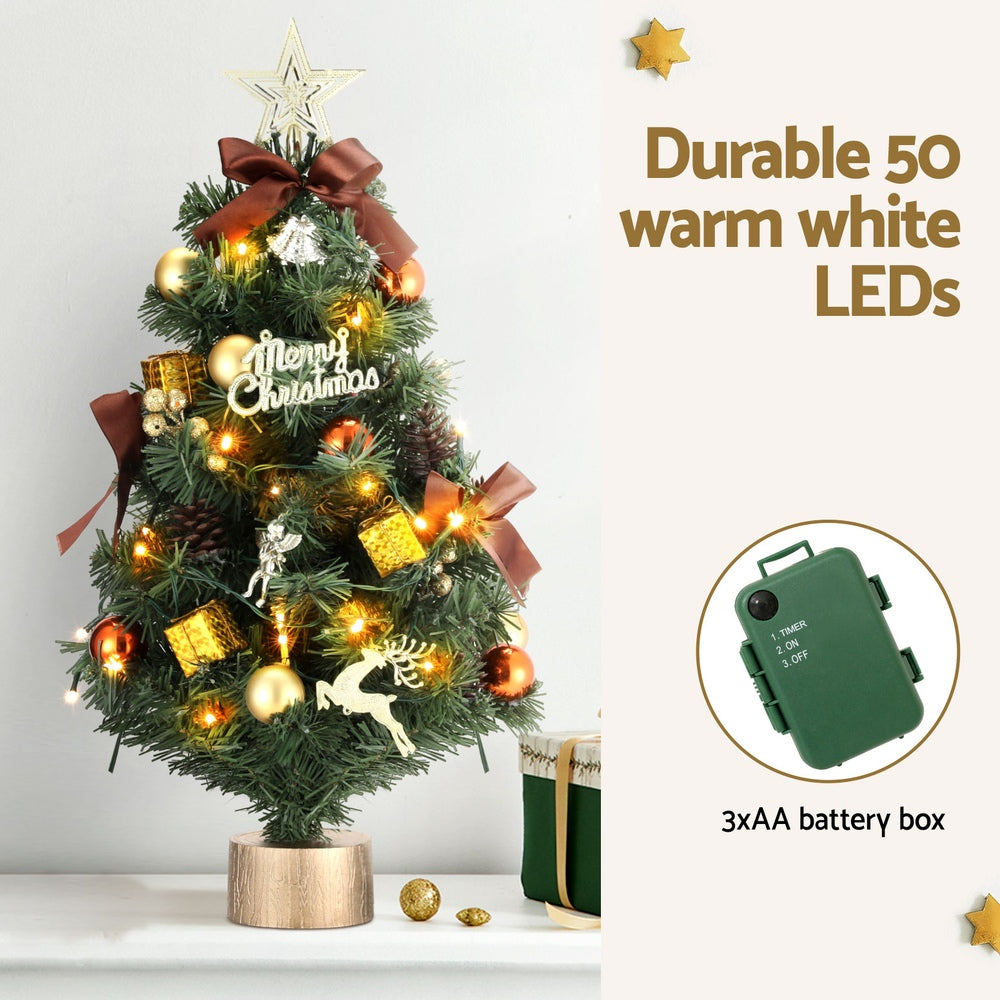 60CM Pre-Lit Tabletop Christmas Tree with 50 LED Lights & Ornaments